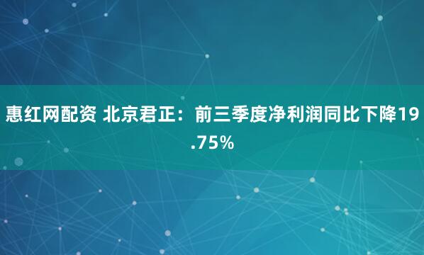 惠红网配资 北京君正：前三季度净利润同比下降19.75%