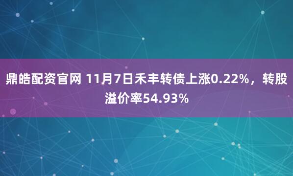 鼎皓配资官网 11月7日禾丰转债上涨0.22%，转股溢价率54.93%