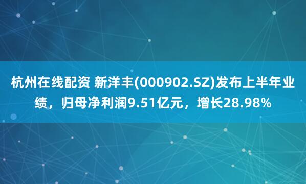 杭州在线配资 新洋丰(000902.SZ)发布上半年业绩,归母净利润9.51亿元,增长28.98%