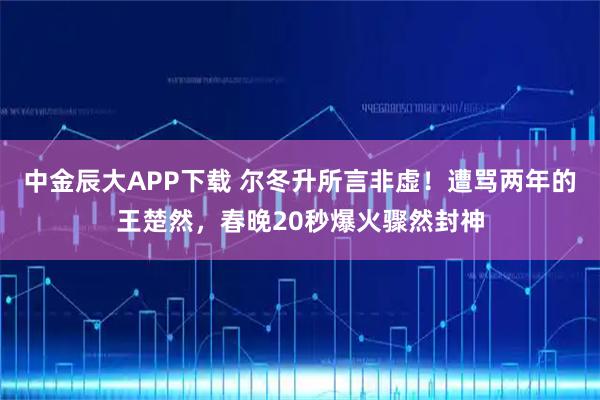 中金辰大APP下载 尔冬升所言非虚!遭骂两年的王楚然,春晚20秒爆火骤然封神